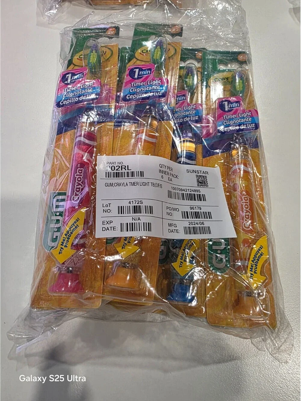 GUM Crayola Kids Timer Light Toothbrushes 6/Box Suction Cup Base